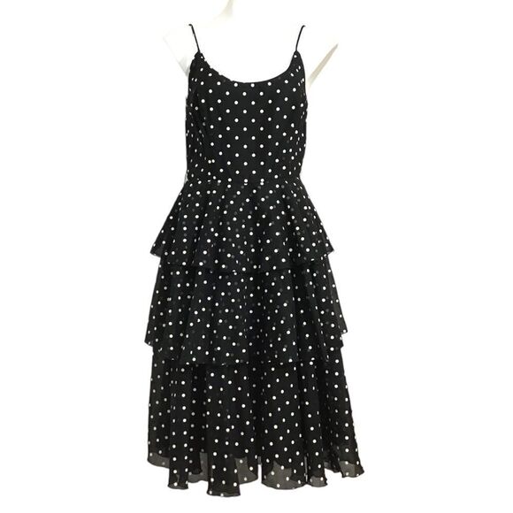 Vintage 70’s ILGWU Black Slip Dress Spaghetti Strap Midi Polka-Dot Size 9-10 - Picture 1 of 13